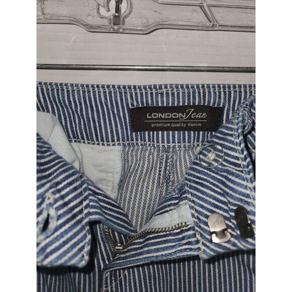 LONDONJEAN Pants - Women's London Jean Chino Blue White Striped Wide Leg‎ Gaucho Capri Pants Sz 6